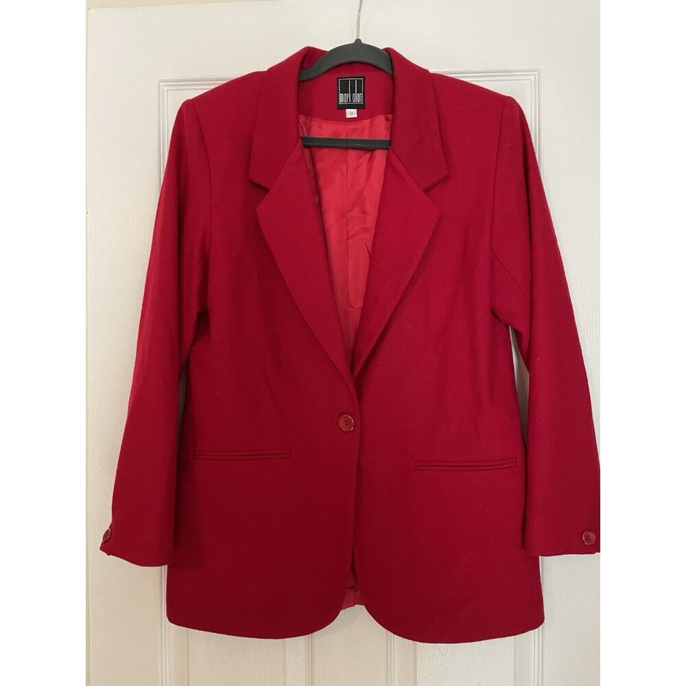 Wool blazer womens 8 Small Red One Button Mock Pockets Jacket‎ Mark Alan Vintage